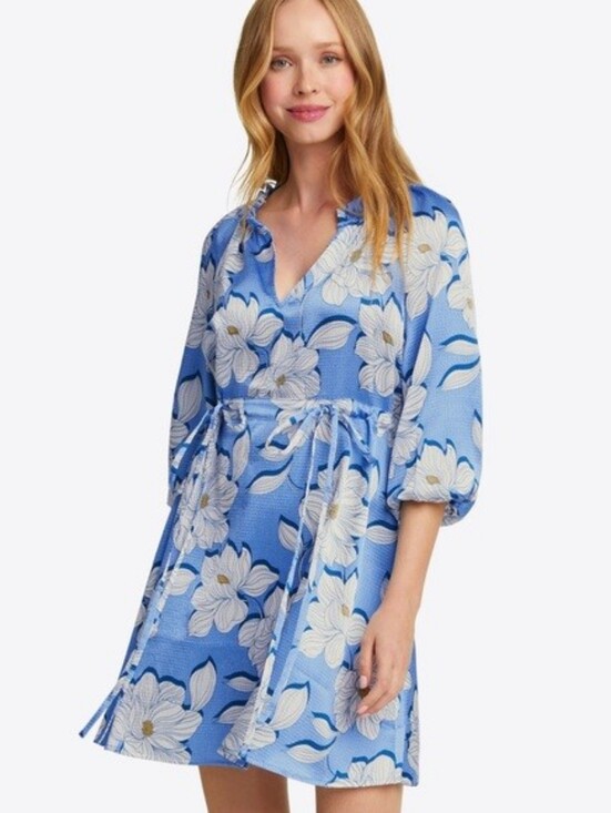 Draper James Dresses & Skirts - Draper James Blue Floral Dress with White Blossoms Size Small